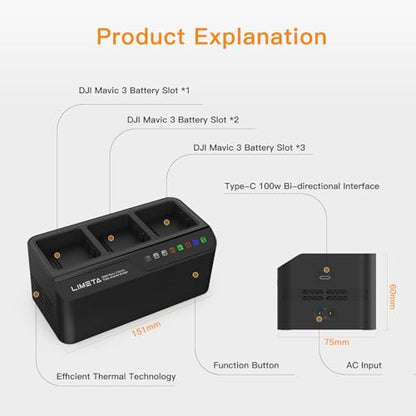 Mavic 3 Battery Charger for DJI Mavic 3 pro Enterprise Classic Cine Thermal Drone Battery Pack 200W Fast Charging Station Hub with Charge Discharge Storage - size: Mavic 3/3 pro