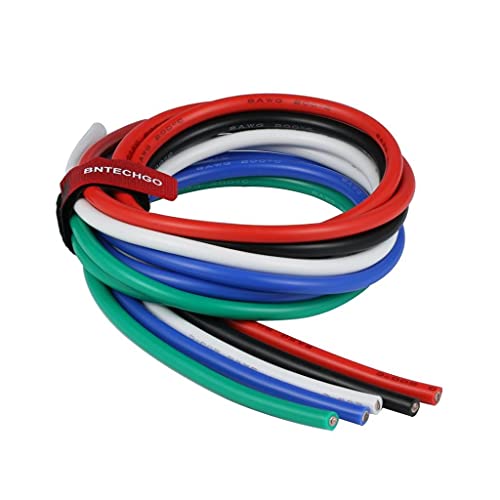 BNTECHGO 8 Gauge Silicone Wire Kit 5 Color Each 5 ft Flexible 8 AWG Stranded Tinned Copper Wire - color: 5 colors, size: 8 AWG 5 ft per color