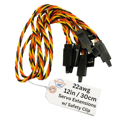 BackBayRC - 30cm / 12in 22awg Twisted Servo Extension Cable with Locking Safety Clip - 60 Strands for RC Vehicles, Drones, E-Bikes - 5 Wires per Pack - style: 30CM / 12in