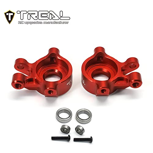 Treal Aluminum 7075 Front Steering Knuckles Set (2P) L&R CNC Machined Upgrades Compatible with 1/18 TRX4M (Red) - color: Red
