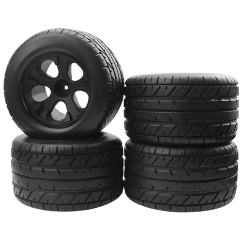 RC 12mm Hex Hub 4.64''OD Rubber Tires & Wheel Rim Compatible with 1/10 Scale Traxxas Rustler Slash HPI Redcat Volcano ExceedRC Infinitive RC Monster Truck Set of 4
