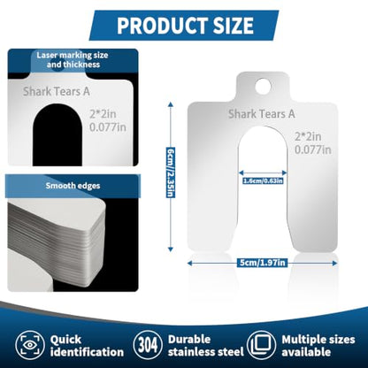60PCS 304 Stainless Steel Shim Kit, 2" x 2" Slotted Assortment Box | 6 thicknesses for precise leveling, spacing, and alignment in machinery, repair, and installation tasks - size: 2 x 2 inches