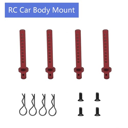 4-Pack Aluminum Alloy RC Car Body Post Mounts with Clips for AXIAL SCX10 1/10 RC Rock Crawler Option Parts (Red) - color: Red