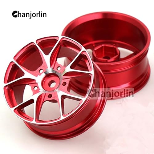 1/10 On Road Drift Wheels Rims Hex 12mm RC Aluminum Alloy Rally Racing Hubs for 1:10 Scale Touring Street Car Tires Tamiya TT01 TT02 HSP 2S 3S Brushless HPI KYOSHO XV02 XV01 4PCS (Red) - color: Red