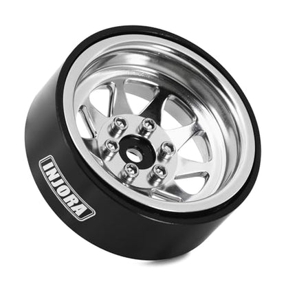 INJORA -4.05mm Offset Stamped Steel 1.3" Wheels for 1/24 1/18 RC (Silver) - color: Silver