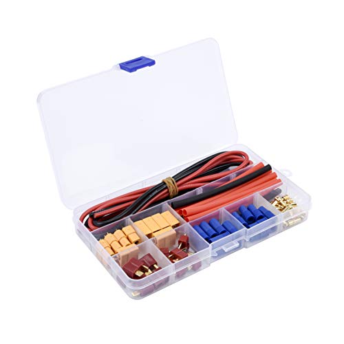 T-Plug EC3 XT60 Male Female Connector Adapters, 52PCS | With 14AWG Silicone Wire and Heat Shrink Tubes for RC ESC Lipo Battery Motor