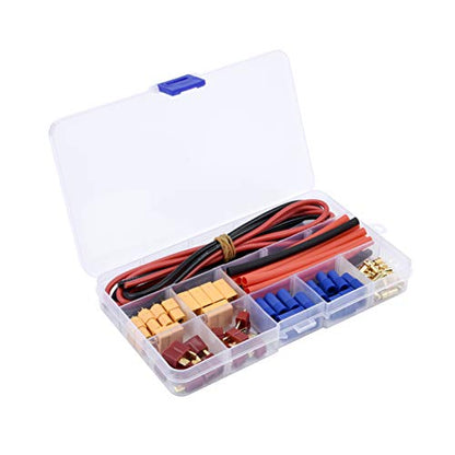 T-Plug EC3 XT60 Male Female Connector Adapters, 52PCS | With 14AWG Silicone Wire and Heat Shrink Tubes for RC ESC Lipo Battery Motor