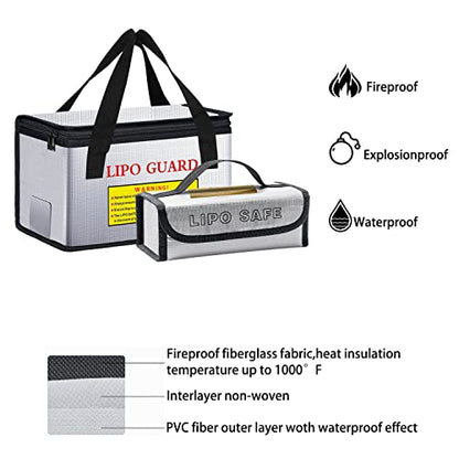 260 * 130 * 150mm +185 * 75 * 60mm Lipo Battery Safe Bag Fireproof Explosionproof for Lipo Battery Storage and Charging Home Office Travel Fireproof Safe Storage Pouch - size: 260*130*150&185*75*60mm