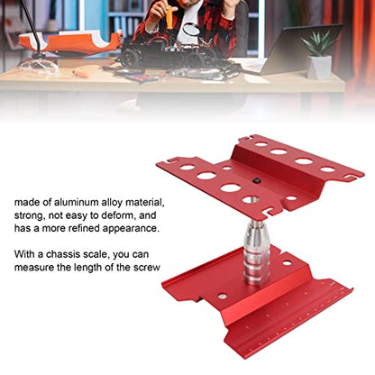 RC Car Repair Work Stand, Aluminum Alloy Durable Adjustable Height with Screw Tray Magnetic Pads for 1/8 1/10 1/12 1/16 Scale Remote Control Cars (Red) - color: Red
