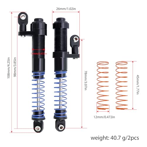 1/10 Metal Adjustable Shock Absorbers Oil Damper 80-100mm for RC Crawler Car Axial SCX10 90046 Capra TRX4 Redcat Gen8 Upgrade (Green 2Pcs) - color: Green 2pcs