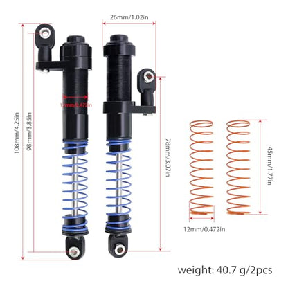 1/10 Metal Adjustable Shock Absorbers Oil Damper 80-100mm for RC Crawler Car Axial SCX10 90046 Capra TRX4 Redcat Gen8 Upgrade (Green 2Pcs) - color: Green 2pcs