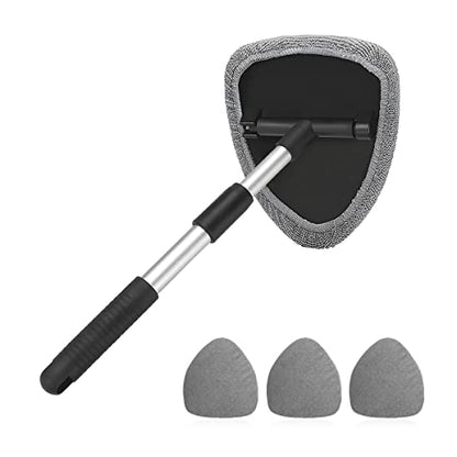 Extendable Car Windshield Cleaning Tool with Microfiber Pads, Gray | reusable glass-wiper design, interior and exterior window use, fits most cars, SUVs, and trucks, automotive cleaning tools - color: Gray