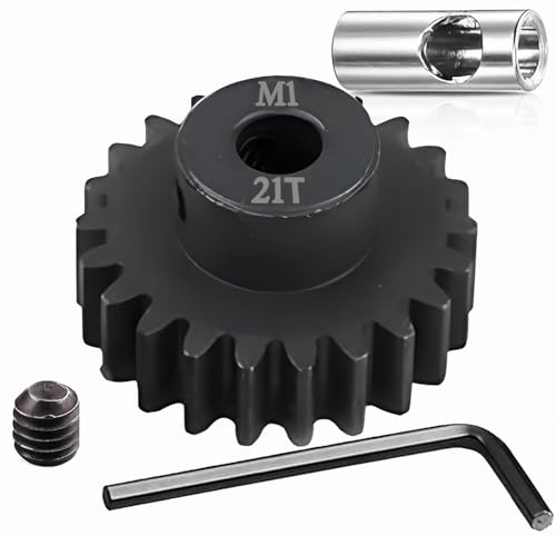 Steel Mod1 5mm Pinion Gear 1PCS, 11-28 M1 Pinion Gear Metal Hardened Steel Fit 5mm RC Motor Shaft with 3.175mm Coupler Compatible with 1/5 1/6 1/8 1/10 1/14 RC Brushless Brush Motor (21T) - size: 21T