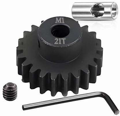 Steel Mod1 5mm Pinion Gear 1PCS, 11-28 M1 Pinion Gear Metal Hardened Steel Fit 5mm RC Motor Shaft with 3.175mm Coupler Compatible with 1/5 1/6 1/8 1/10 1/14 RC Brushless Brush Motor (21T) - size: 21T
