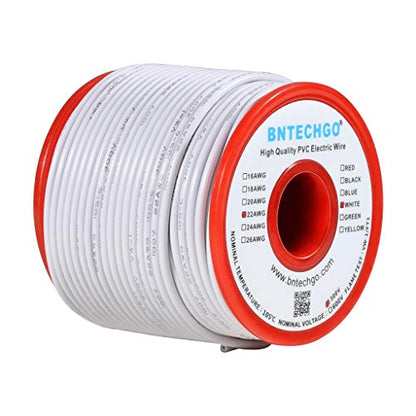 BNTECHGO 22 Gauge PVC 1007 Solid Electric Wire White 100 ft 22 AWG 1007 Hook Up Tinned Copper Wire - color: White, size: 22 Gauge 100ft