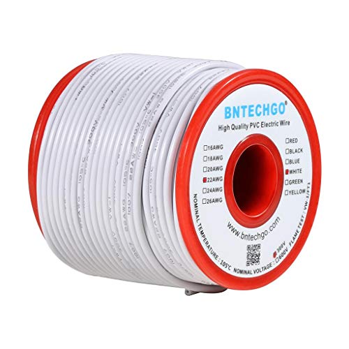 BNTECHGO 22 Gauge PVC 1007 Solid Electric Wire White 100 ft 22 AWG 1007 Hook Up Tinned Copper Wire - color: White, size: 22 Gauge 100ft