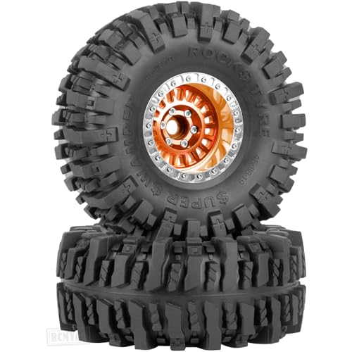 Rc 1.9 Inch Wheel Rims & Tires Wheels for 1/10 RC Crawler Car SCX10 SCX10 II SCX10 III 90046 TRX6 TRX4 D90 VS4-10 Gen8 MST CFX,Aluminum RC 1.9 Beadlock Tires Wheel,Orange - color: Orange (1.9 Tires Wheels)