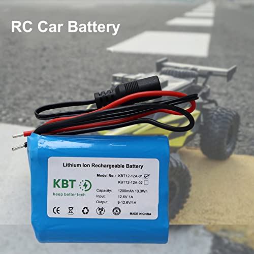 KBT 12V 1200mAh Rechargeable Li-ion Battery, Bare Leads Wire Replacement Battery Pack with Charger Compatible for 12V Devices RC Car, Boat, Robot, DIY, LED Light Kit - style: 1.2Ah bare leads