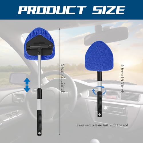Car Wash Brush with Long Handle, Windshield Cleaning Tool, Car Washing Mop Kit Mitt Sponge Car Cleaning Supplies Kit, Microfiber Towel Gloves Universal for Cars RV SUV Truck Office (Blue) - color: Blue
