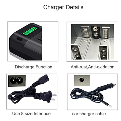 4 Counts Rechargeable D Batteries with Charger for AA/AAA/C/D/9V Battery | Universal Charger for Ni-MH/Ni-CD Battery, High Capacity&Low Self-discharge Cell, AC Power Code Cable&Car Adapter