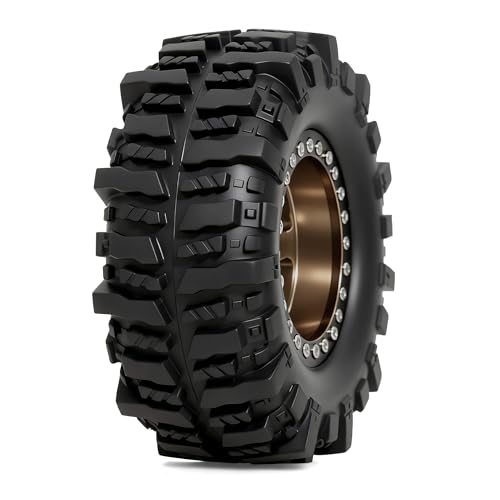 REDSPIDER 4PCS 1.9" RC Crawler Tires Mud Slingers (OD 95mm/3.75") & Beadlock Wheels, Deep Dish -10.4mm Negative Offset Rim for 1/12 MJX H12Y, MN128, MN82S, (Brown) - color: Brown