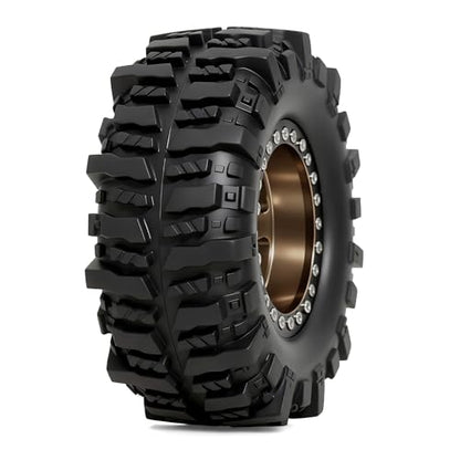 REDSPIDER 4PCS 1.9" RC Crawler Tires Mud Slingers (OD 95mm/3.75") & Beadlock Wheels, Deep Dish -10.4mm Negative Offset Rim for 1/12 MJX H12Y, MN128, MN82S, (Brown) - color: Brown
