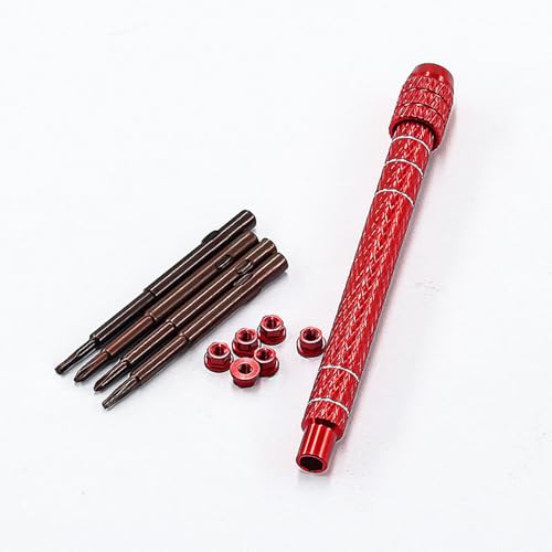 1/30 RC Screwdrivers Set H1.3 Hex T4 Plum Phillips 1.5mm 2.0mm Precision Bits With M2 Nuts Screw Driver Repair Tool Kit For 1:30 1:32 Crawler Car Axial SCX30 0.7" Tires Wheels (Red) - color: Red