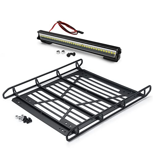 Stainless Steel Roof Luggage Rack with Lights Bar | For 1/10 RC Crawler Car SCX10 III, Upgrades
