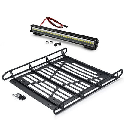 Stainless Steel Roof Luggage Rack with Lights Bar | For 1/10 RC Crawler Car SCX10 III, Upgrades
