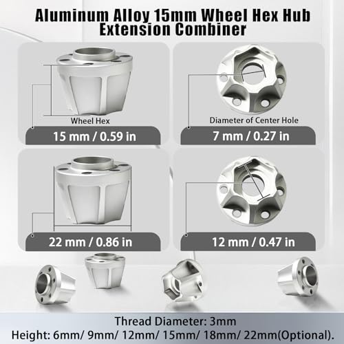 RC 15mm Metal Wheel Hex Hubs Extension Combiner Compatible with 1.9”/2.2” Beadlock Wheel Rim TRX4 Axial SCX10 Traxxas Wraith Gen7 Gen8 D90 CC01 1/10 RC Crawler, 4 Pcs - color: Silver, size: 15mm