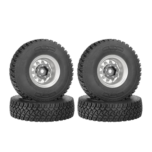 4PCS 1.55 Inch Beadlock Metal Wheel Rim and Rubber Tires Set for 1/10 RC Rock Crawler Car for Axial AX90069 D90 TF2 Tamiya CC01 LC70(90mm-10Holes Silver) - color: 90mm-10holes Silver