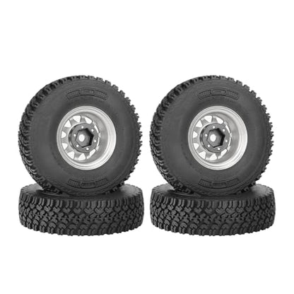 4PCS 1.55 Inch Beadlock Metal Wheel Rim and Rubber Tires Set for 1/10 RC Rock Crawler Car for Axial AX90069 D90 TF2 Tamiya CC01 LC70(90mm-10Holes Silver) - color: 90mm-10holes Silver