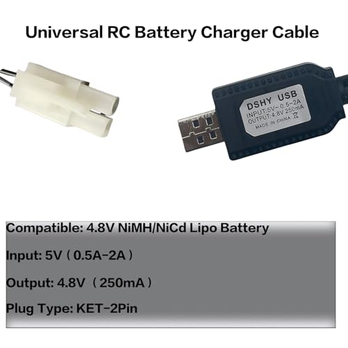 4.8V Battery Charger Cable,Compatible for Tamiya KET-2P Compatible RC Cars, RC Excavator，RC Tanks, RC Boats and Other Remote Control Toys for Universal 4.8V Lipo Battery USB Charger (1) - size: Ket_4.8