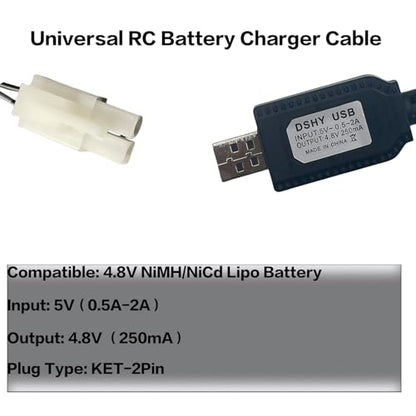 4.8V Battery Charger Cable,Compatible for Tamiya KET-2P Compatible RC Cars, RC Excavator，RC Tanks, RC Boats and Other Remote Control Toys for Universal 4.8V Lipo Battery USB Charger (1) - size: Ket_4.8