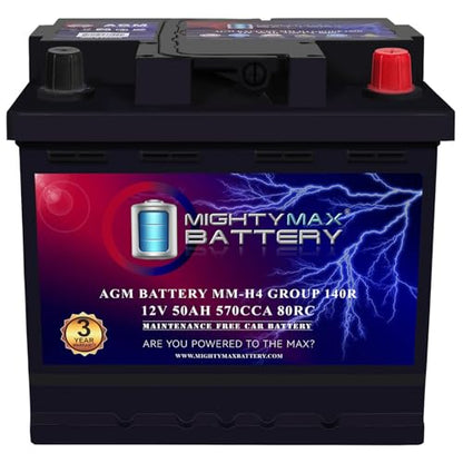 Mighty Max Battery MM-H4 Start and Stop Car BCI Group Size 140R 12V 50 AH, 80RC, 570 CCA Rechargeable AGM Car Battery - style: Group 140R