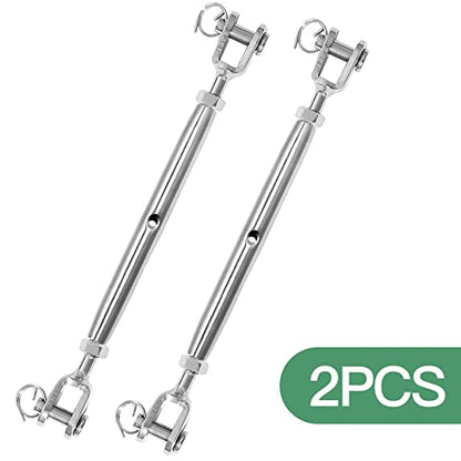2PCS M5 Jaw and Jaw Turnbuckle, Stainless Steel Turnbuckle Heavy Duty Turn Buckle, 3050lbs Working Load Limit, Durable for Wire Rope Cable - style: Jaw & Jaw-M-5
