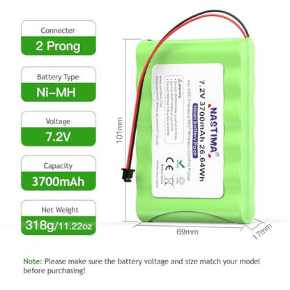 NASTIMA 7.2V NIMH Battery Replacement for ADT DSC IMPASSA 9057 | 3700mAh batterty replacement for SCW9055 SCW9057 BH7236-SS 17000145 17000152 Wireless Home Security System - size: Black 2 Prong