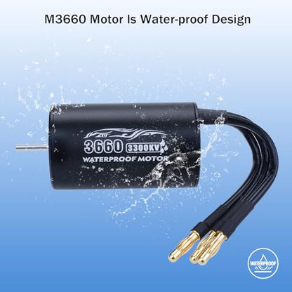 Surpass Hobby 3660 Brushless Motor 3300kv Waterproof 80A 4 Poles sensorless Shaft 3.175 Motor for 1/10 RC Racing Car - size: 3300KV, style: 3660 Motor