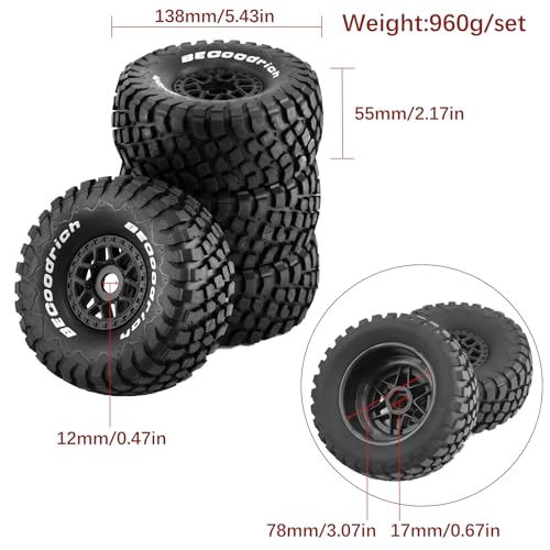 1/8 RC Short Course Truck Tires And Wheels 17mm Hex OD 140mm 1/7 All Terrain Off Road Tyres For 1:7 1:8 RC Buggy Truck Car HSP TRAXXAS UDR DF7 FS Atom ARRMA Mojave YK4072 DF7 4PCS (Black) - color: Black