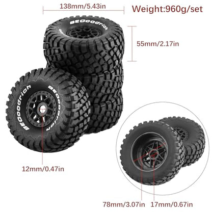 1/8 RC Short Course Truck Tires And Wheels 17mm Hex OD 140mm 1/7 All Terrain Off Road Tyres For 1:7 1:8 RC Buggy Truck Car HSP TRAXXAS UDR DF7 FS Atom ARRMA Mojave YK4072 DF7 4PCS (Black) - color: Black