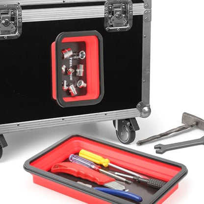 TOOLEAGUE 3Pcs Collapsible Magnetic Parts Tray Set with 15Lb Magnetic Pickup Pen,3 Different Size Silicone Foldable Tool for Organizing Screw Bolts Nuts Washers Pins and Other Small Metal Parts - size: 3pcs