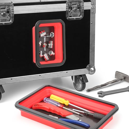 TOOLEAGUE 3Pcs Collapsible Magnetic Parts Tray Set with 15Lb Magnetic Pickup Pen,3 Different Size Silicone Foldable Tool for Organizing Screw Bolts Nuts Washers Pins and Other Small Metal Parts - size: 3pcs