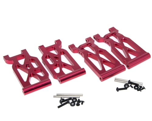 Suspension Control A Arms Compatible With 1/10 Wltoys 104001 144002 124019 124018 124017 144010 Parts RC Car Truck Aluminum Alloy Swing Suspension Arm Upgrade(Red)