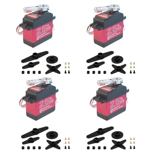 4 Pack 25KG Digital RC Servo DS3225 Waterproof Full Metal Gear RC Steering Servos Motor with 25T Servo Horn for 1/8 1/10 Scale Baja Crawler RC Car Buggy Truck Boat Plane Robotic Arm 270 Degree