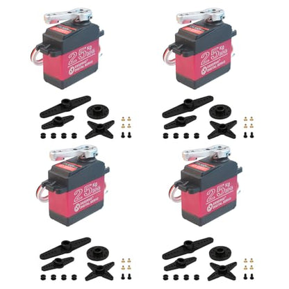 4 Pack 25KG Digital RC Servo DS3225 Waterproof Full Metal Gear RC Steering Servos Motor with 25T Servo Horn for 1/8 1/10 Scale Baja Crawler RC Car Buggy Truck Boat Plane Robotic Arm 270 Degree
