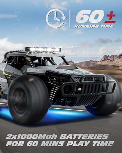 Tecnock RC Truck Car, 20+ KM/H High-Speed 2WD Remote Control Car, 2.4GHz Anti-Interference with Dual LED Headlights, Rechargeable Monster Truck - Ideal Outdoor Backyard Gifts for Boys & Teens - color: Grey