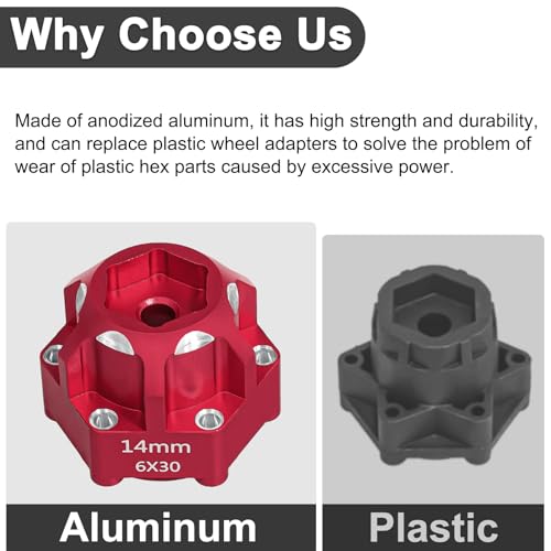LRFHL 1/10 6x30 to 14mm Hex Adapters for 1/10 Proline Arrma Senton Granite | 20mm Thickness, Aluminum Wheel Hex Hub Adapter Upgrade Parts, Red - color: Red 14mm
