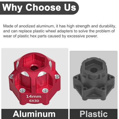 LRFHL 1/10 6x30 to 14mm Hex Adapters for 1/10 Proline Arrma Senton Granite | 20mm Thickness, Aluminum Wheel Hex Hub Adapter Upgrade Parts, Red - color: Red 14mm