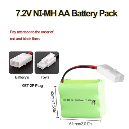 2Pack 7.2V 2400mAh NI-MH Battery Pack RC Car Truck Rechargeable Replacement AA Battery Cell with KET-2P Connector for RC Toys,Drone DIY - size: 2Pack