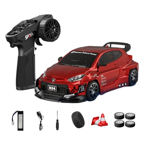 1:24 Scale RC Drift Car with Gyro Stability, 2.4GHz 4WD Proportional Control High-Speed Drift Racing Car with LED Lights & Dual-Mode Tire Switch (Racing & Drift) for Adults (Q2 Red/D24-04) - color: Q2 Red, size: D24-04